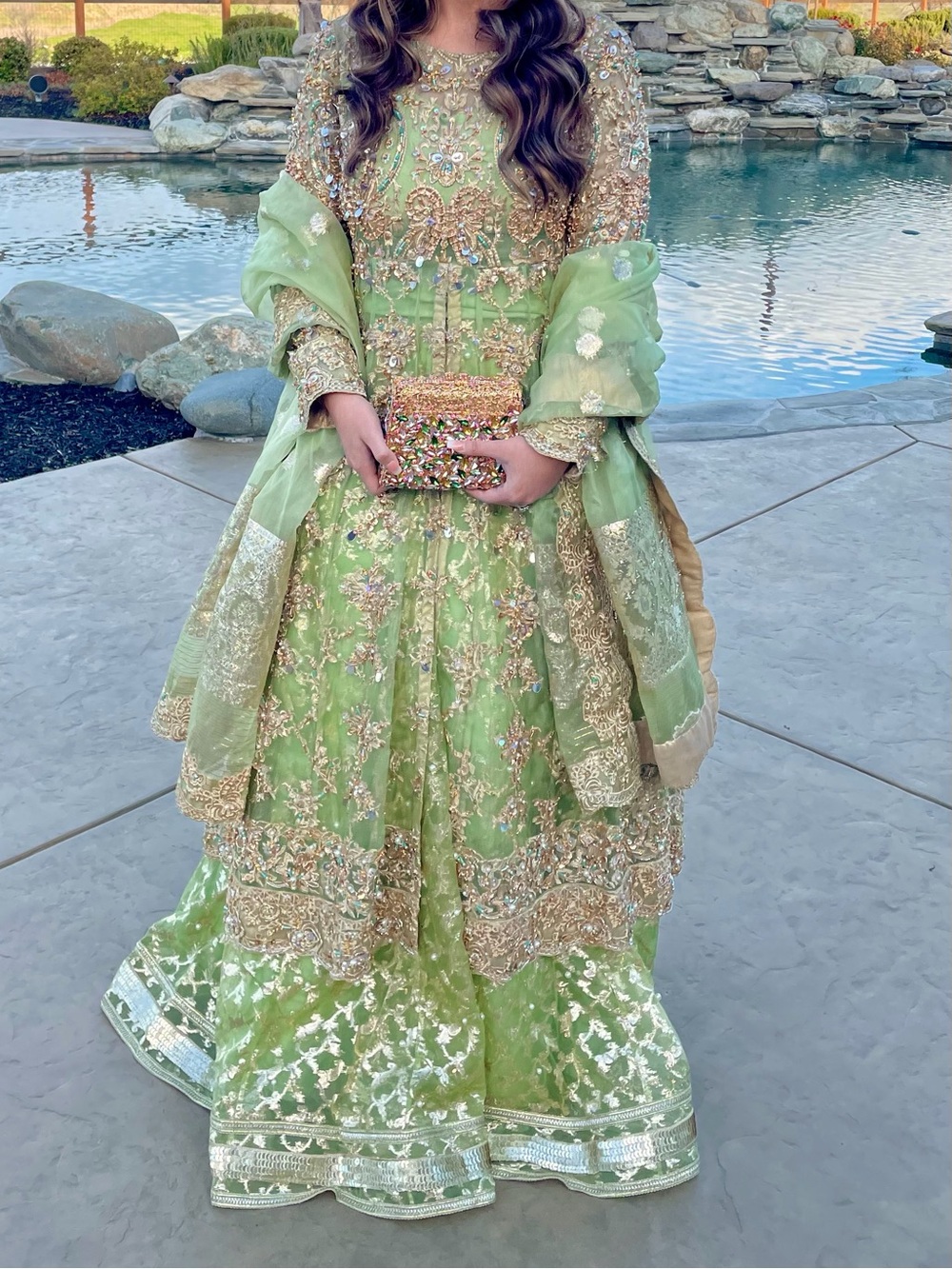 Kanwal Malik Embellished Green Lehenga, Shirt and Dupatta